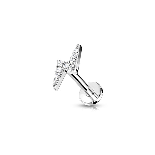 ✨ Surgical Steel CZ Lightning Bolt Top Internal Threaded Flat Back Labret