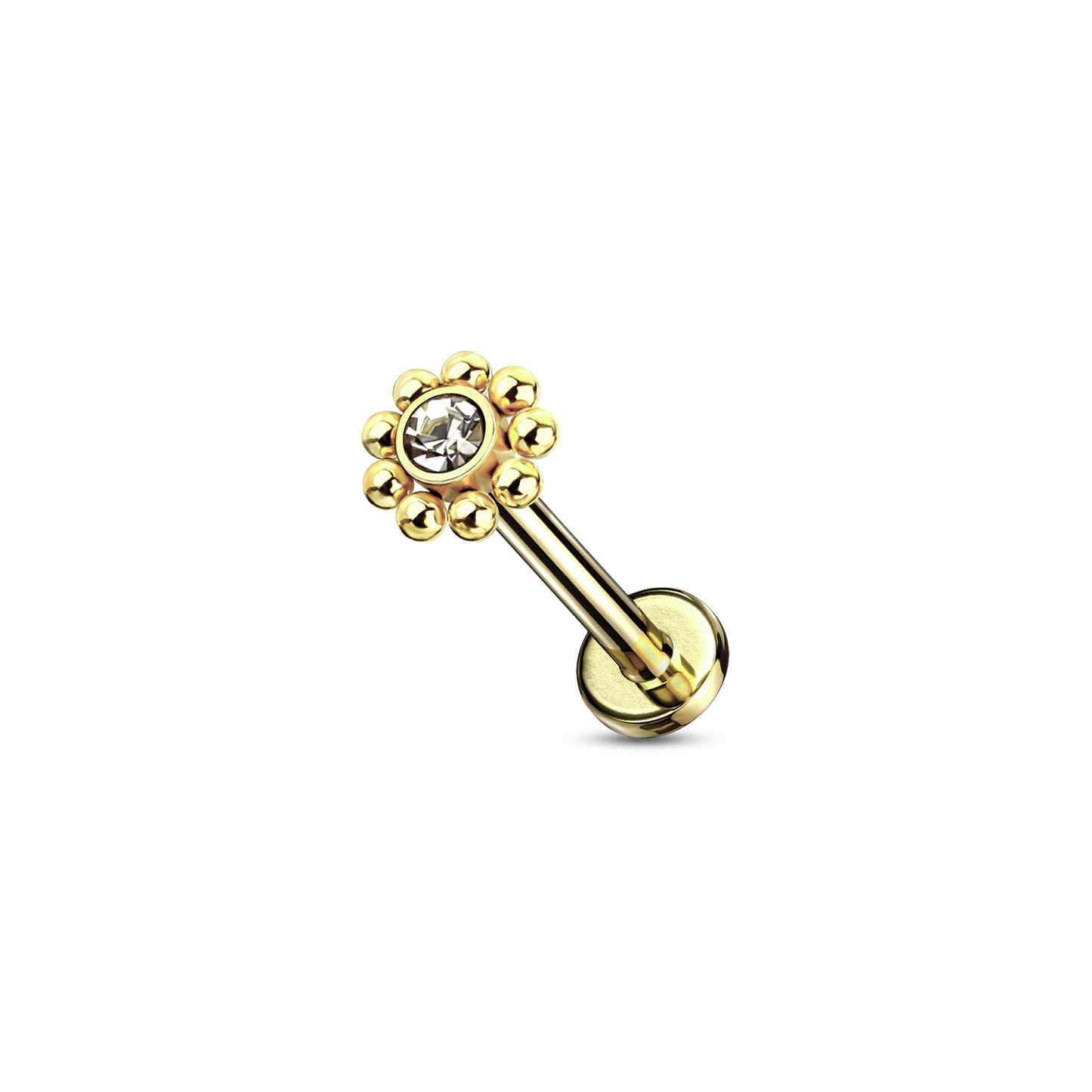 ✨ Surgical Steel CZ Internal Threaded Flat Back Labret 16G