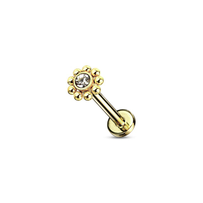 ✨ Surgical Steel CZ Internal Threaded Flat Back Labret 16G