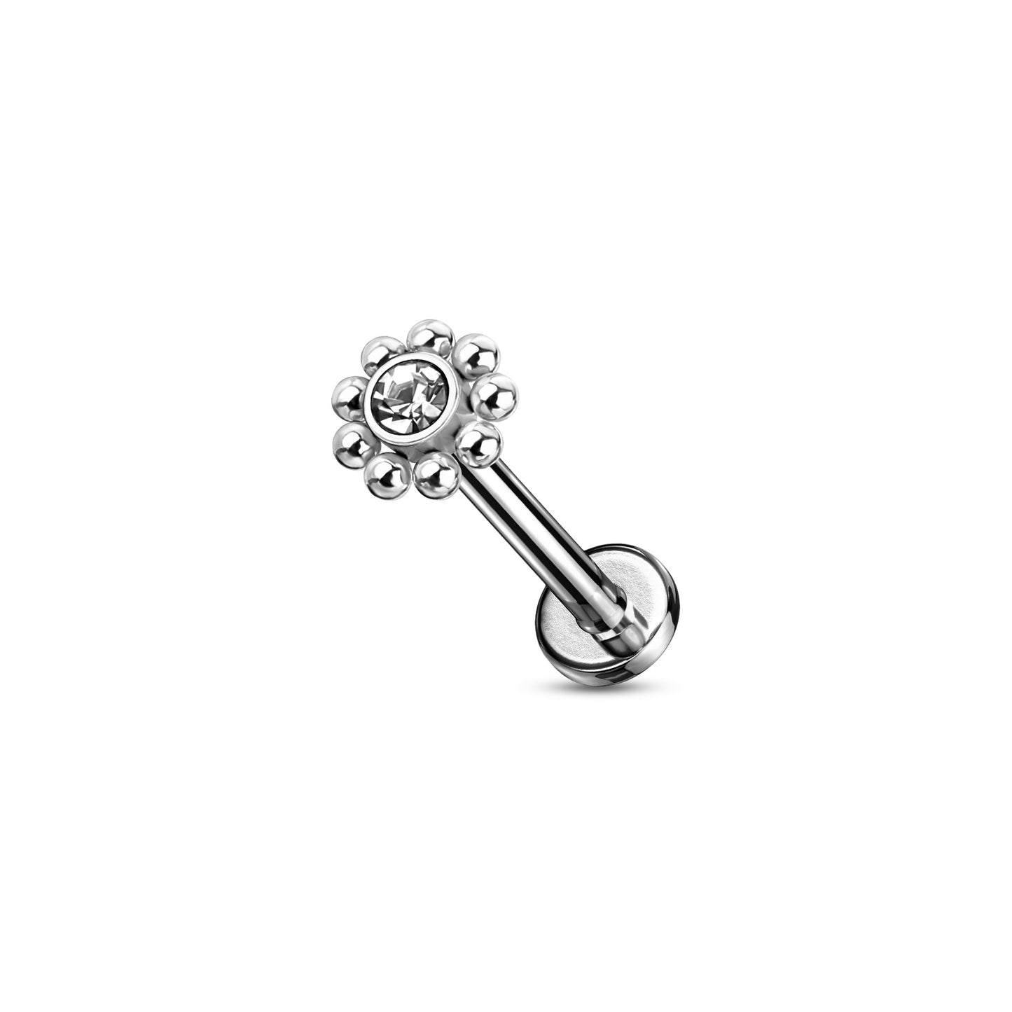 ✨ Surgical Steel CZ Internal Threaded Flat Back Labret 16G