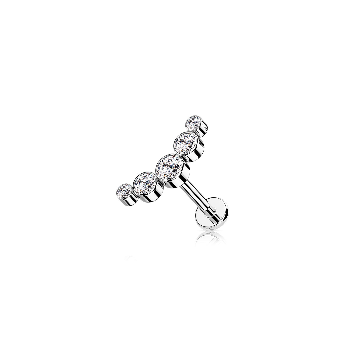 ✨ Surgical Steel Curved CZ Internally Threaded Flat Back Labret 16G