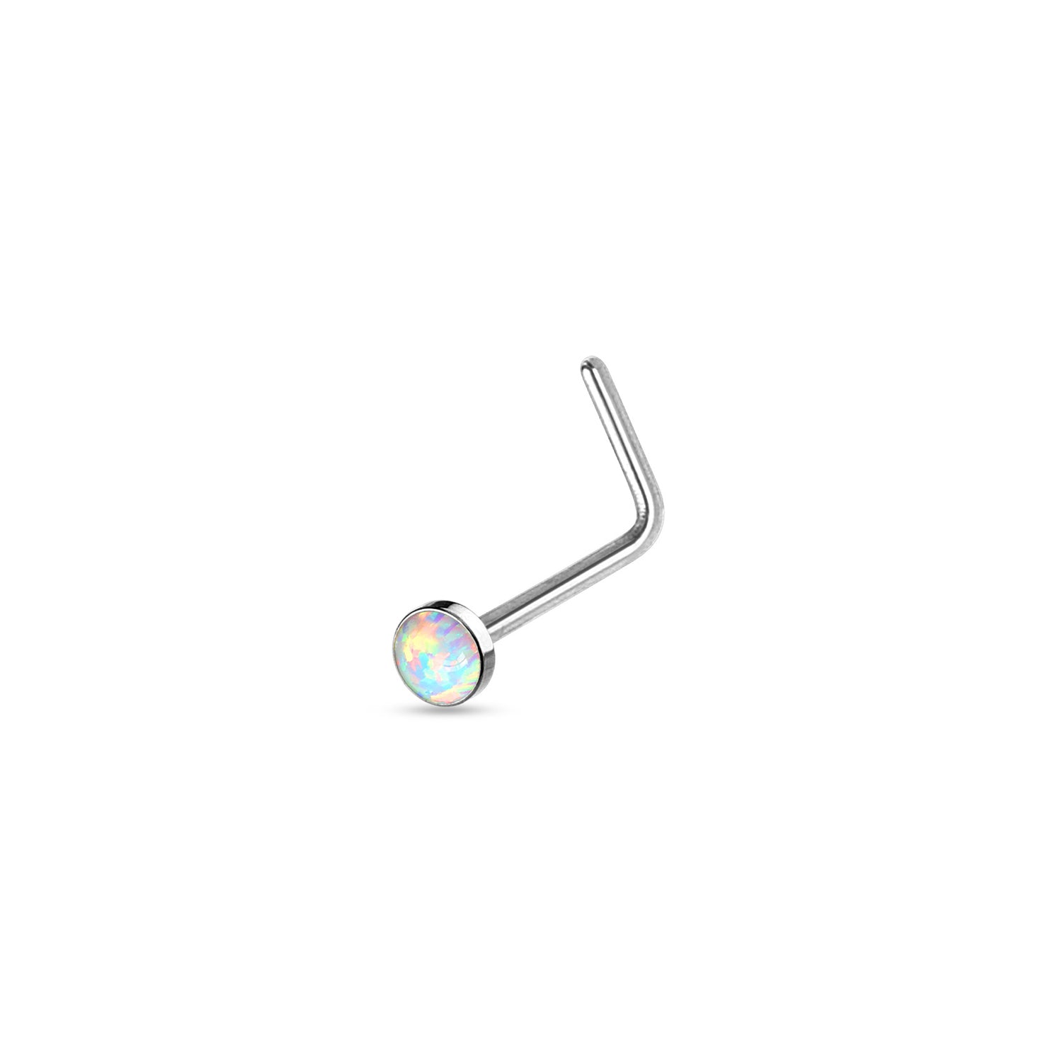 Opal set flat top L-bend nose stud 20G 6mm for nose piercing