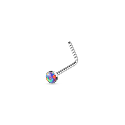 ✨ Opal Set Flat Top L-Bend Nose Stud 20G 6mm