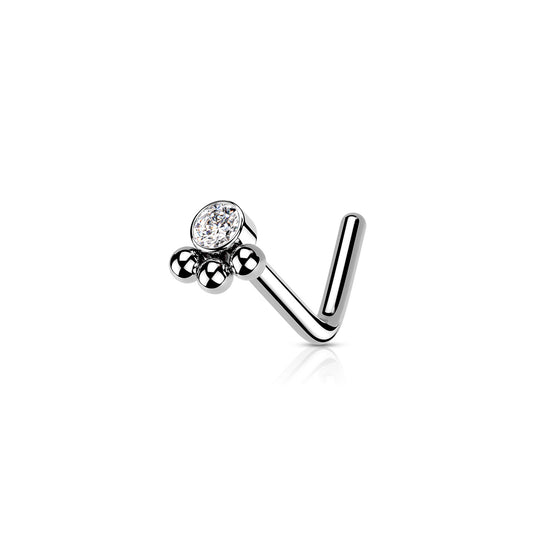 ✨ CZ 3-beaded ball L-Bend Nose Stud 20G