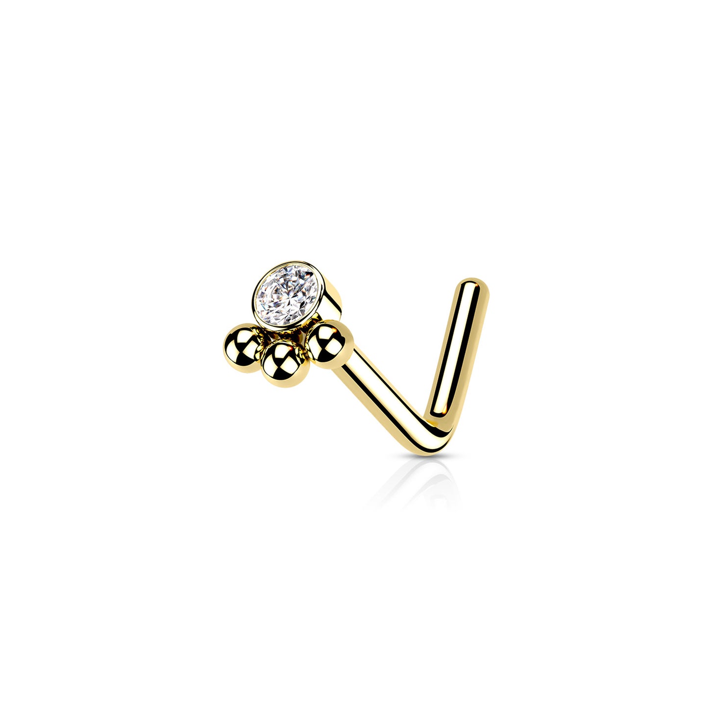 ✨ CZ 3-beaded ball L-Bend Nose Stud 20G