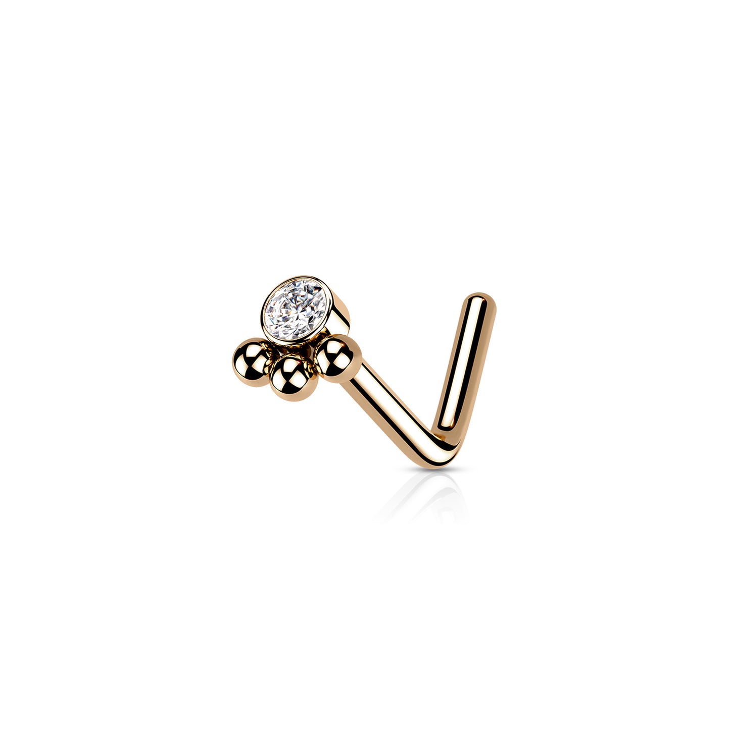 ✨ CZ 3-beaded ball L-Bend Nose Stud 20G