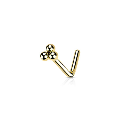 ✨ 3-Ball Triangle Top L-Bend Nose Stud 20G