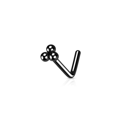 ✨ 3-Ball Triangle Top L-Bend Nose Stud 20G