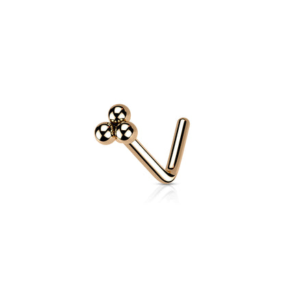 ✨ 3-Ball Triangle Top L-Bend Nose Stud 20G