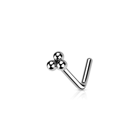 ✨ 3-Ball Triangle Top L-Bend Nose Stud 20G