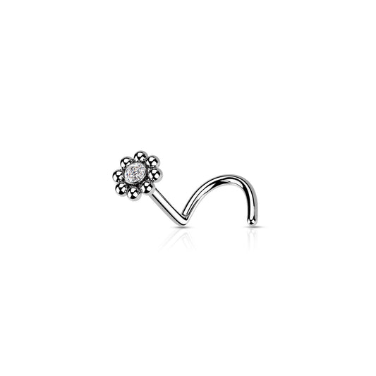 ✨ Surgical Steel Round Flower CZ Screw Nose Ring 20G