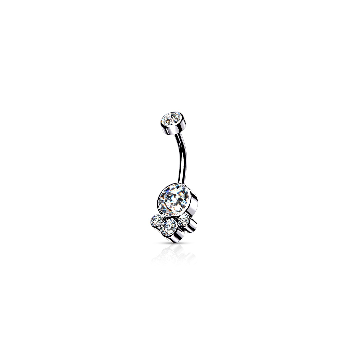 Surgical Steel Bezel Cluster CZ Internally Threaded Belly Button Ring 14G