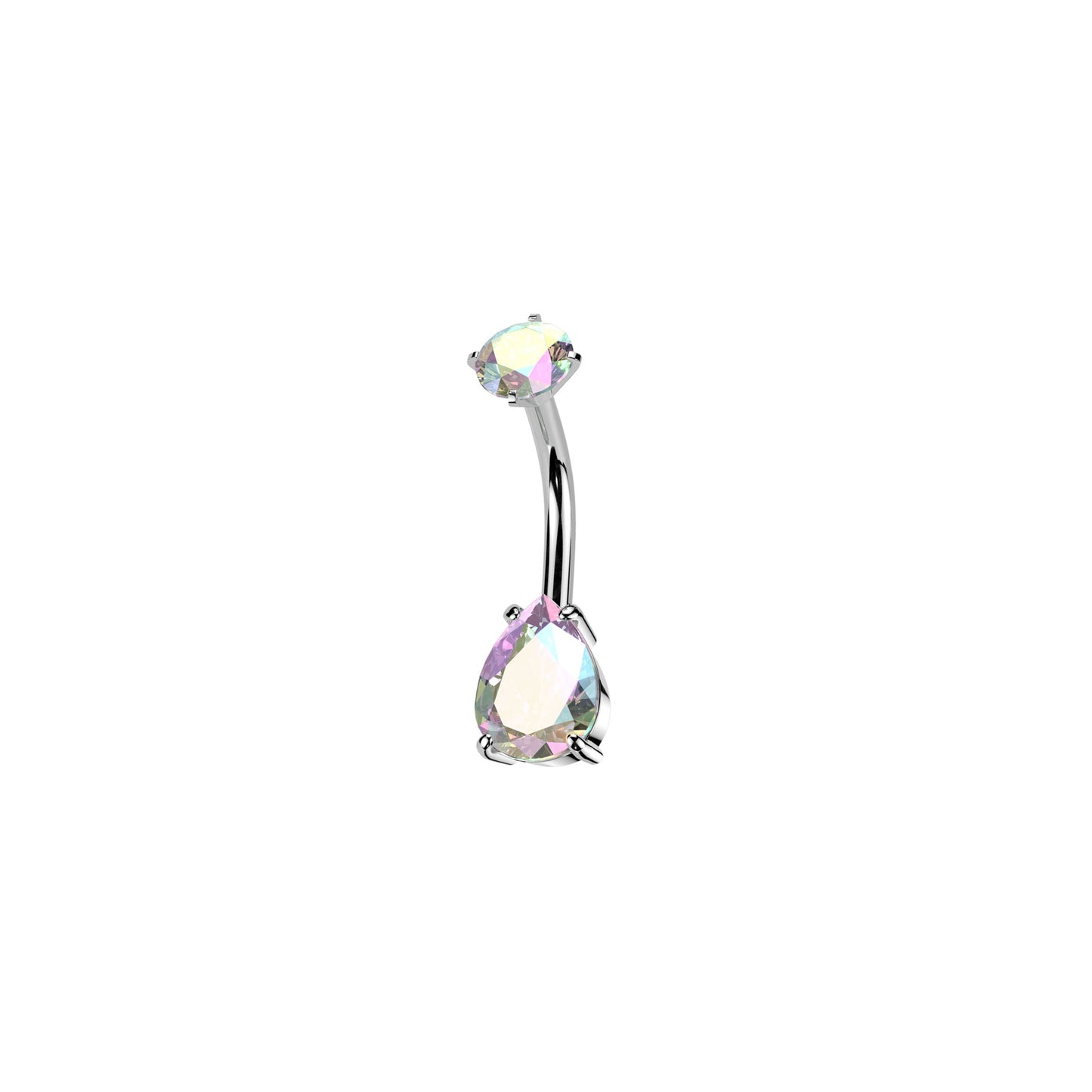 ✨ 316L Surgical Steel Internally Threaded Prong Set Teardrop CZ Belly Button Ring 14G 10mm
