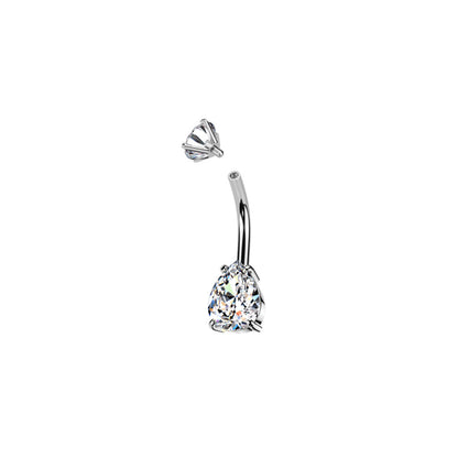 ✨ 316L Surgical Steel Internally Threaded Prong Set Teardrop CZ Belly Button Ring 14G 10mm