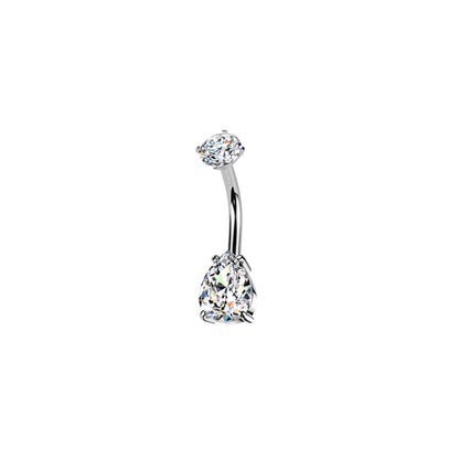 ✨ 316L Surgical Steel Internally Threaded Prong Set Teardrop CZ Belly Button Ring 14G 10mm