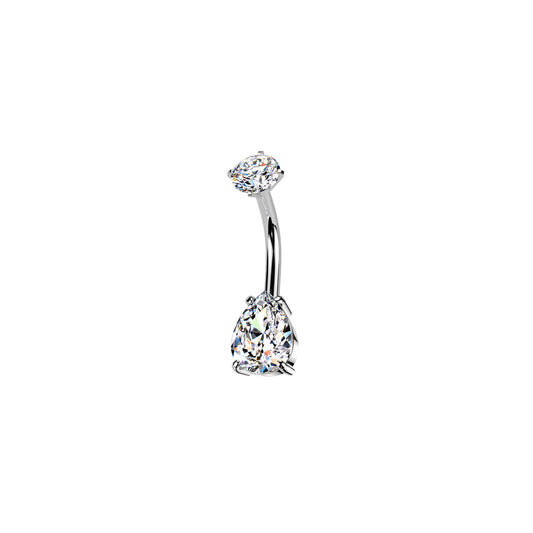 ✨ 316L Surgical Steel Internally Threaded Prong Set Teardrop CZ Belly Button Ring 14G 10mm