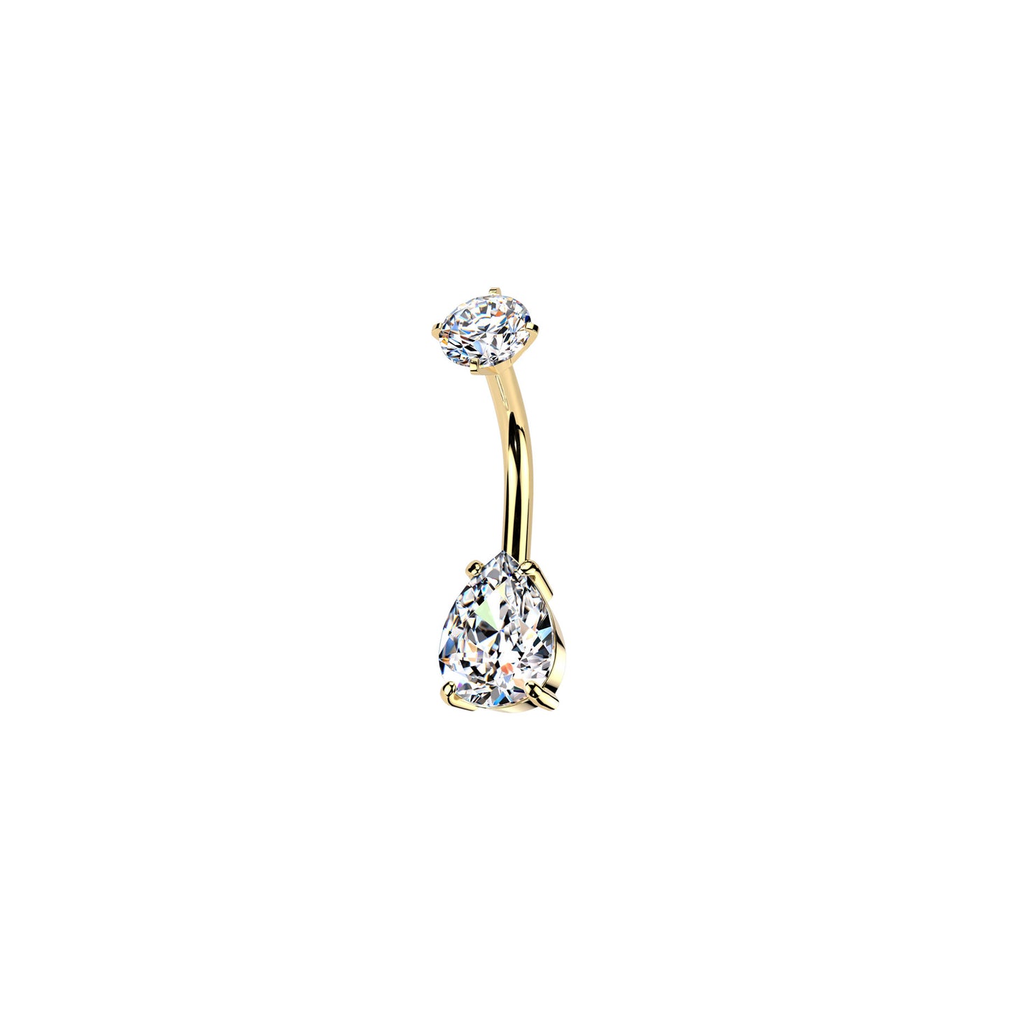 ✨ 316L Surgical Steel Internally Threaded Prong Set Teardrop CZ Belly Button Ring 14G 10mm