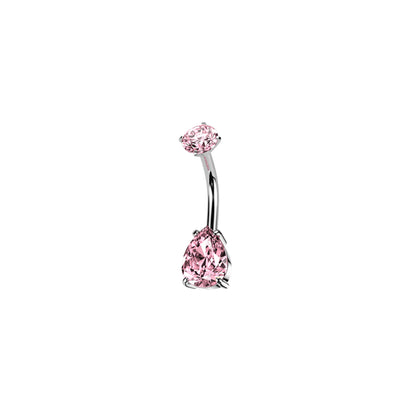 ✨ 316L Surgical Steel Internally Threaded Prong Set Teardrop CZ Belly Button Ring 14G 10mm