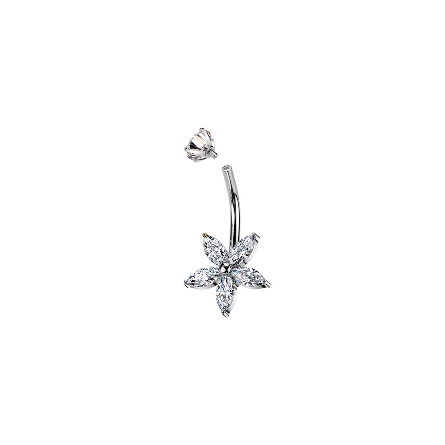 ✨ 316L Surgical Steel Internally Threaded Marquise CZ Flower Belly Button Ring 14G 10mm