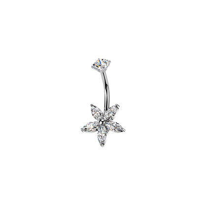 ✨ 316L Surgical Steel Internally Threaded Marquise CZ Flower Belly Button Ring 14G 10mm