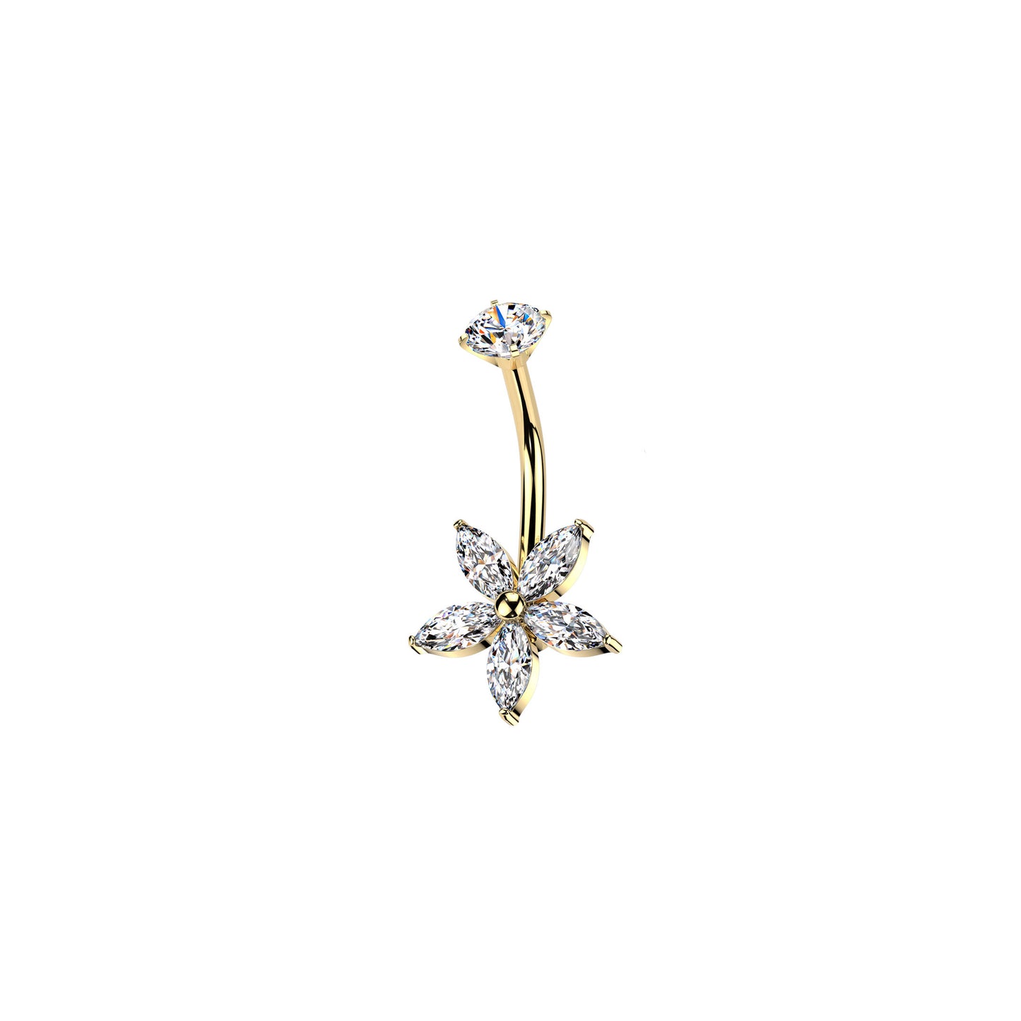 ✨ 316L Surgical Steel Internally Threaded Marquise CZ Flower Belly Button Ring 14G 10mm