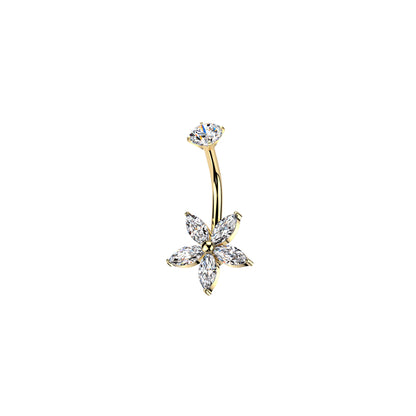 ✨ 316L Surgical Steel Internally Threaded Marquise CZ Flower Belly Button Ring 14G 10mm