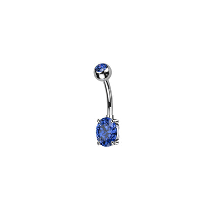 Titanium belly button ring with CZ top and oval design for navel piercing