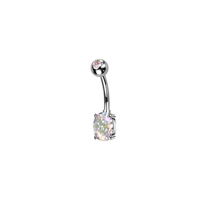 Titanium belly button ring with CZ top and oval design for navel piercing