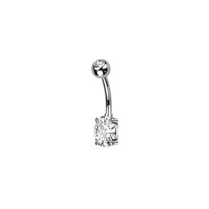 Titanium belly button ring with CZ top and oval design for navel piercing