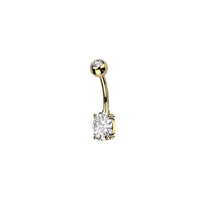 gold Titanium belly button ring with CZ top and oval design for navel piercing