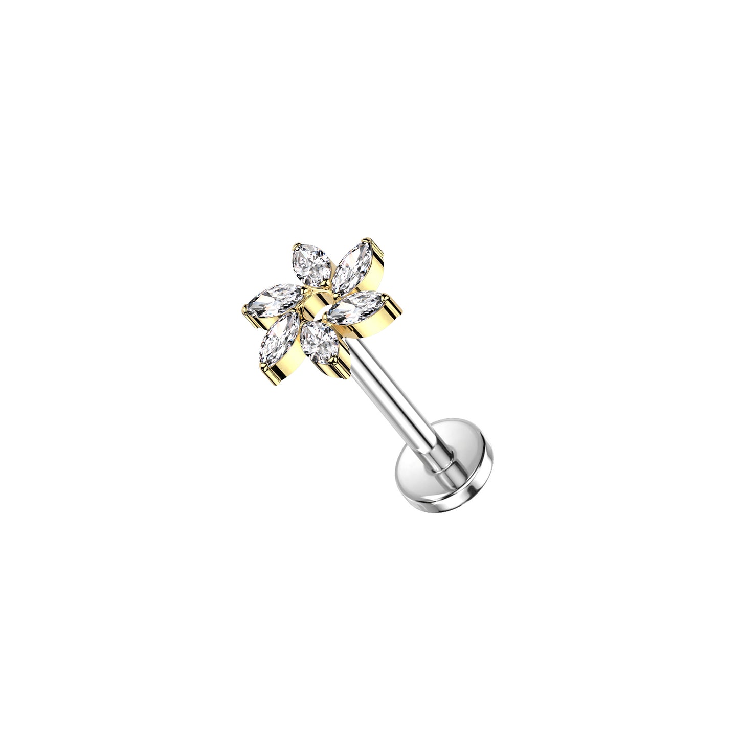 ✨ Titanium Marquise CZ Flower Top Threadless Labret