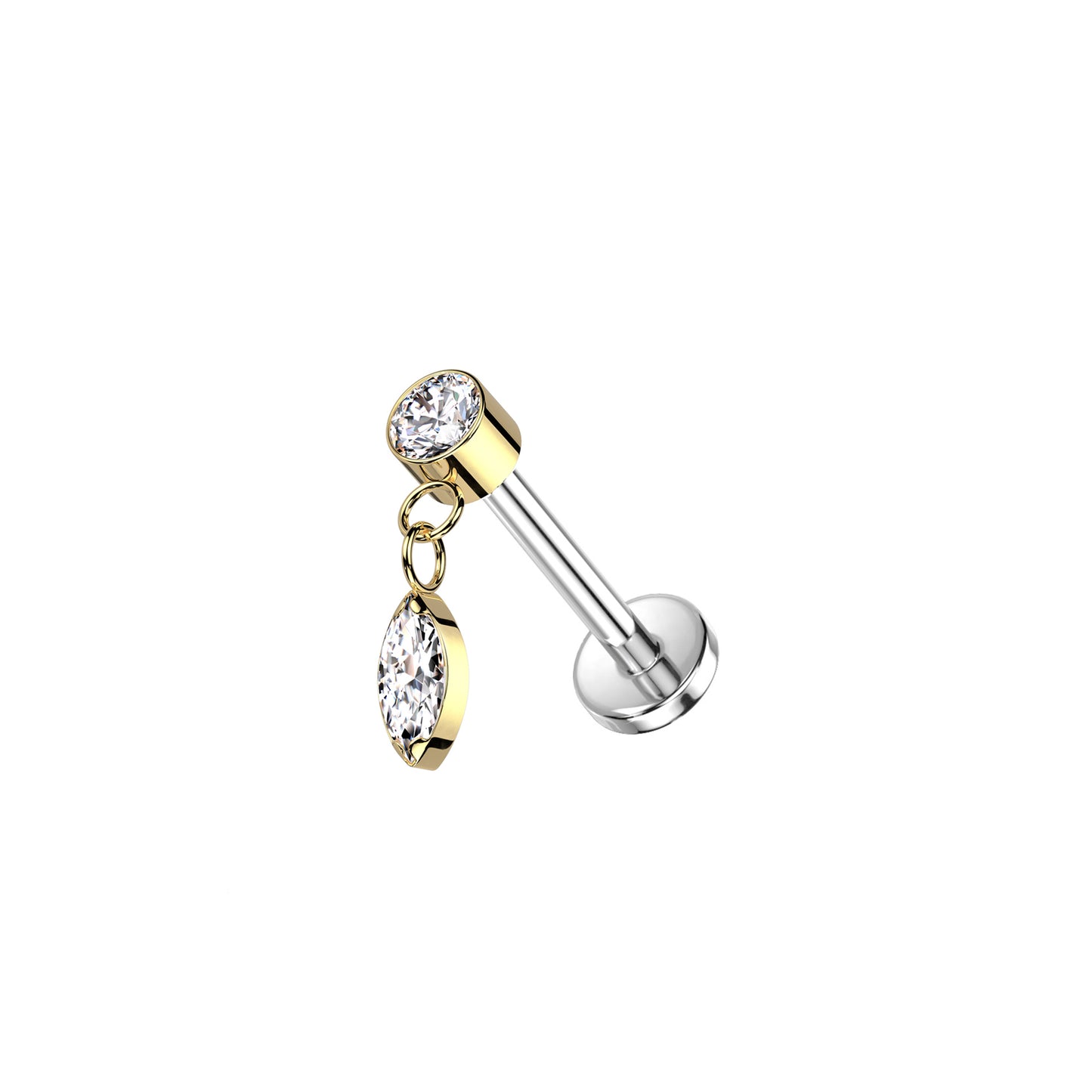 ✨ Titanium Marquise CZ Dangle Top Threadless Labret Bar Stud