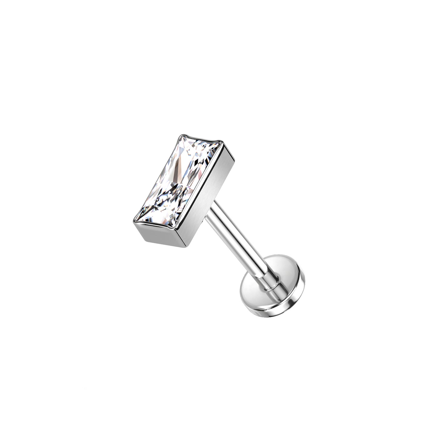 ✨ Titanium Rectangular CZ Top Threadless Labret Bar Stud