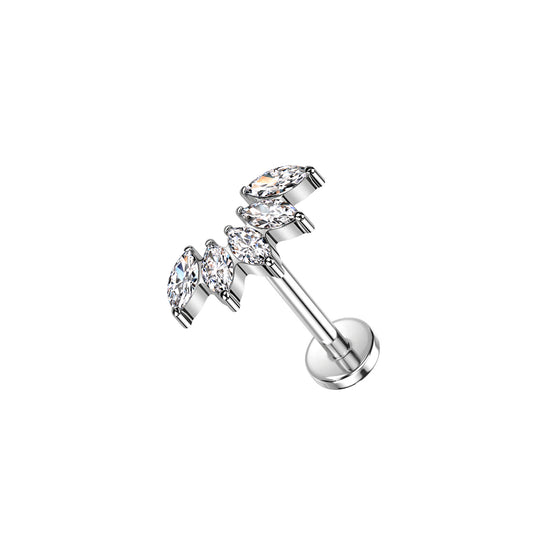 ✨ Titanium 5-Marquise CZ Fan Top Threadless Labret Bar Stud