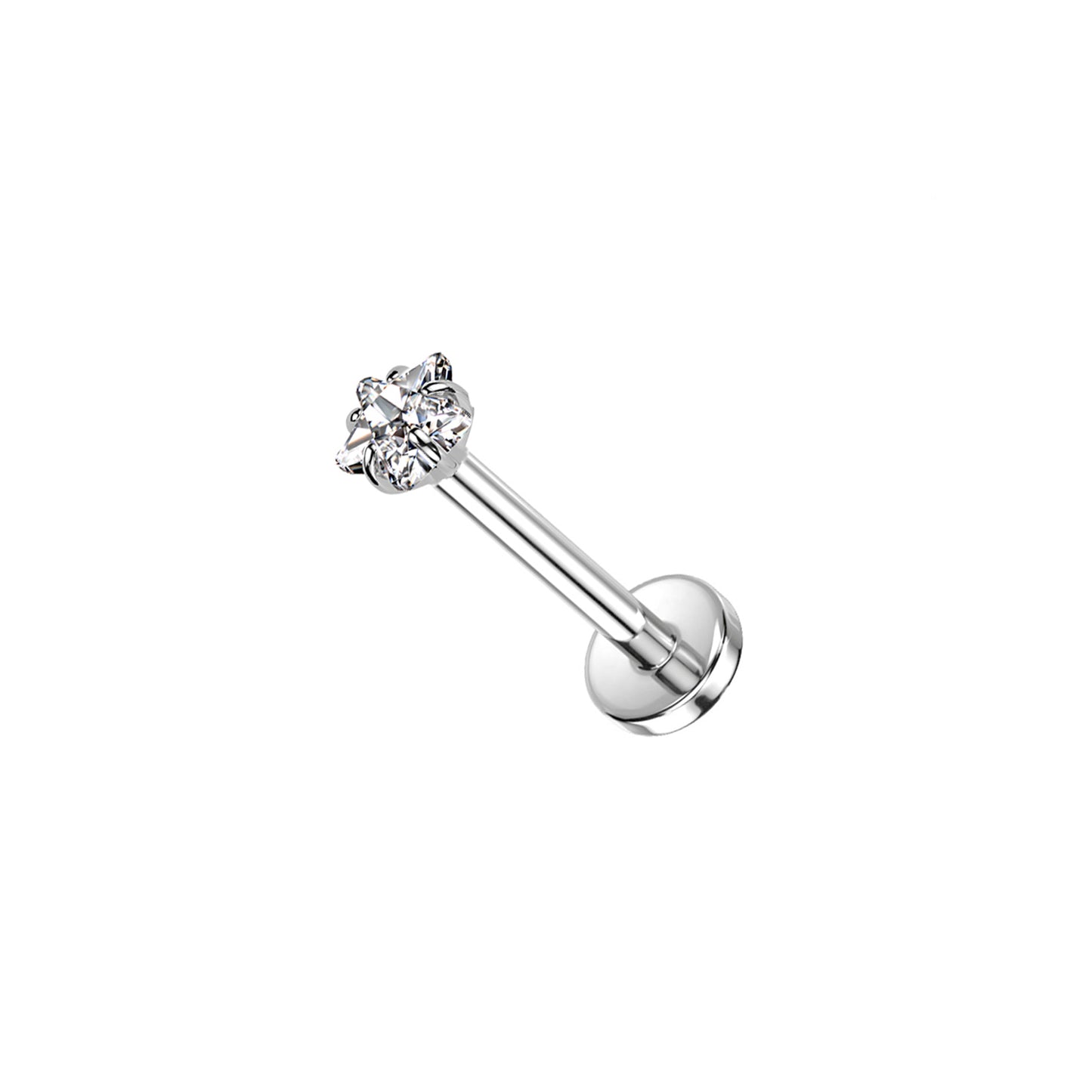 ✨ Titanium Prong-Set Clear Star CZ Top Push-In Labret Bar Stud