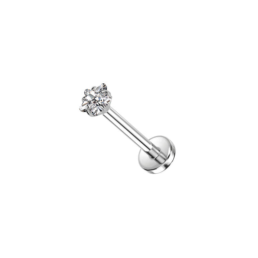 ✨ Titanium Prong-Set Clear Star CZ Top Push-In Labret Bar Stud