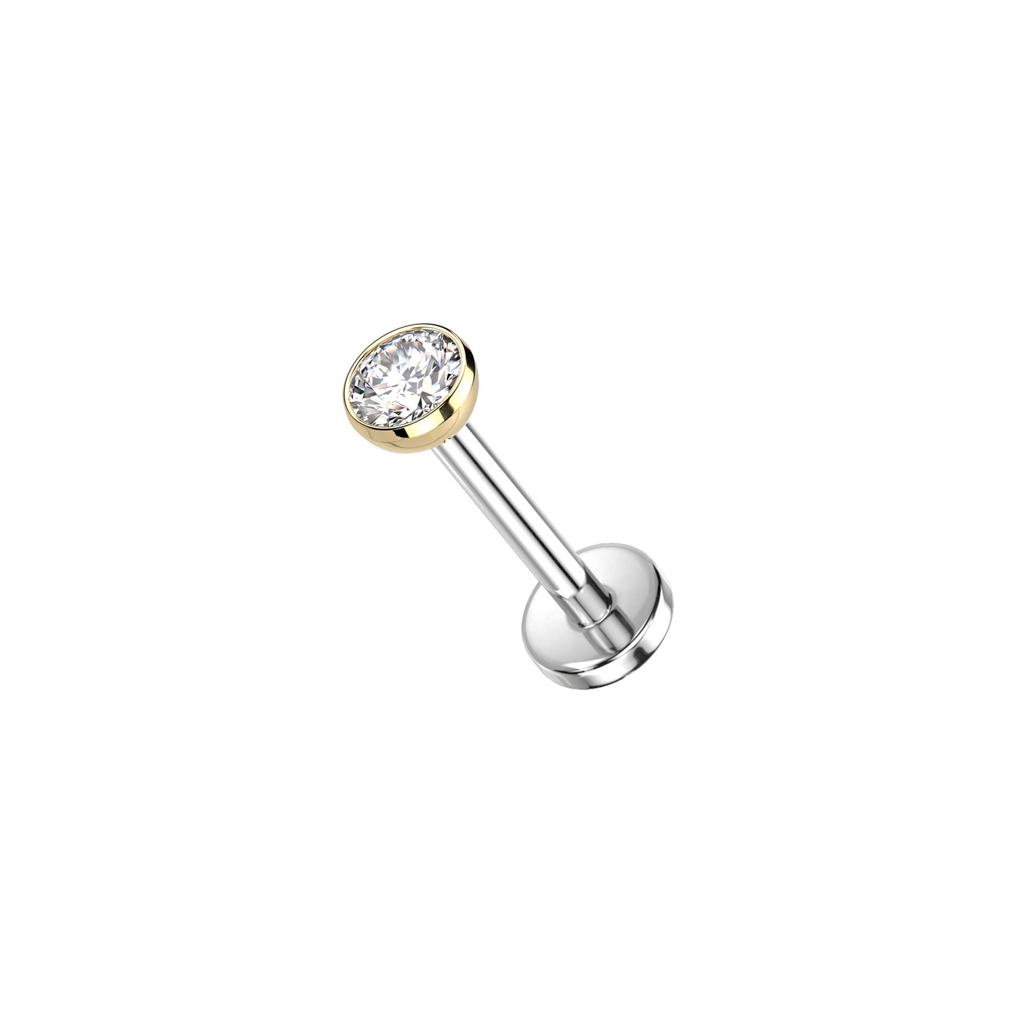 ✨ Titanium Bezel-Setting Round CZ Gold Top Threadless Labret