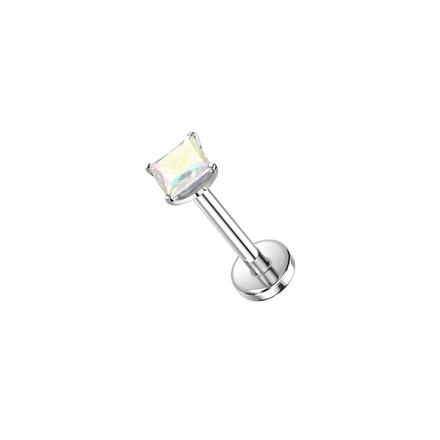 ✨ Titanium Prong-Setting Square AB CZ Top Threadless Labret