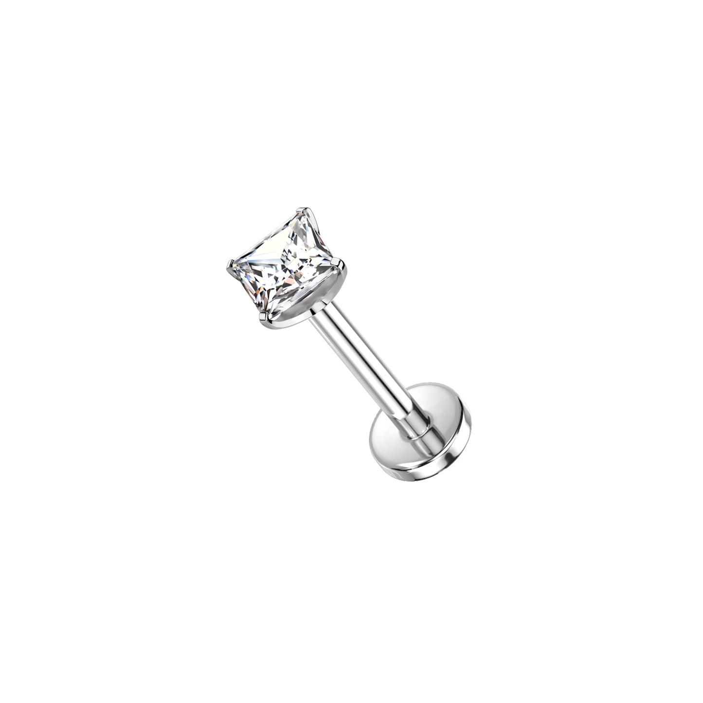 ✨ Titanium Prong-Setting Square CZ Top Threadless Labret