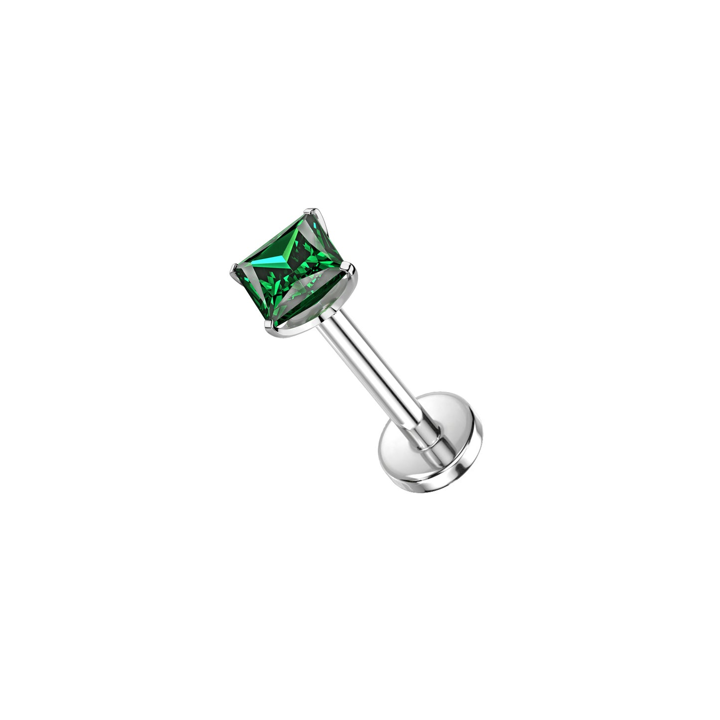 ✨ Titanium Prong-Setting Square Emerald CZ Top Threadless Labret