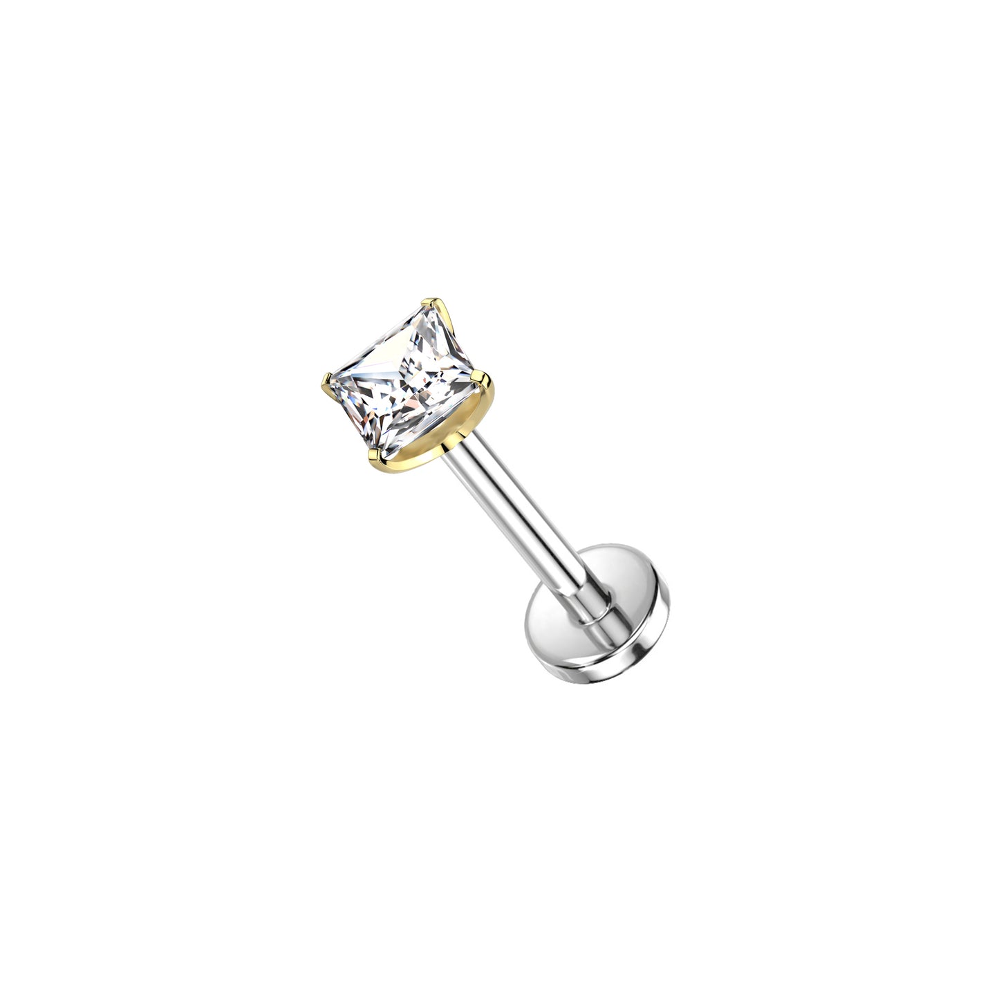 ✨ Titanium Prong-Setting Square CZ Gold Top Threadless Labret