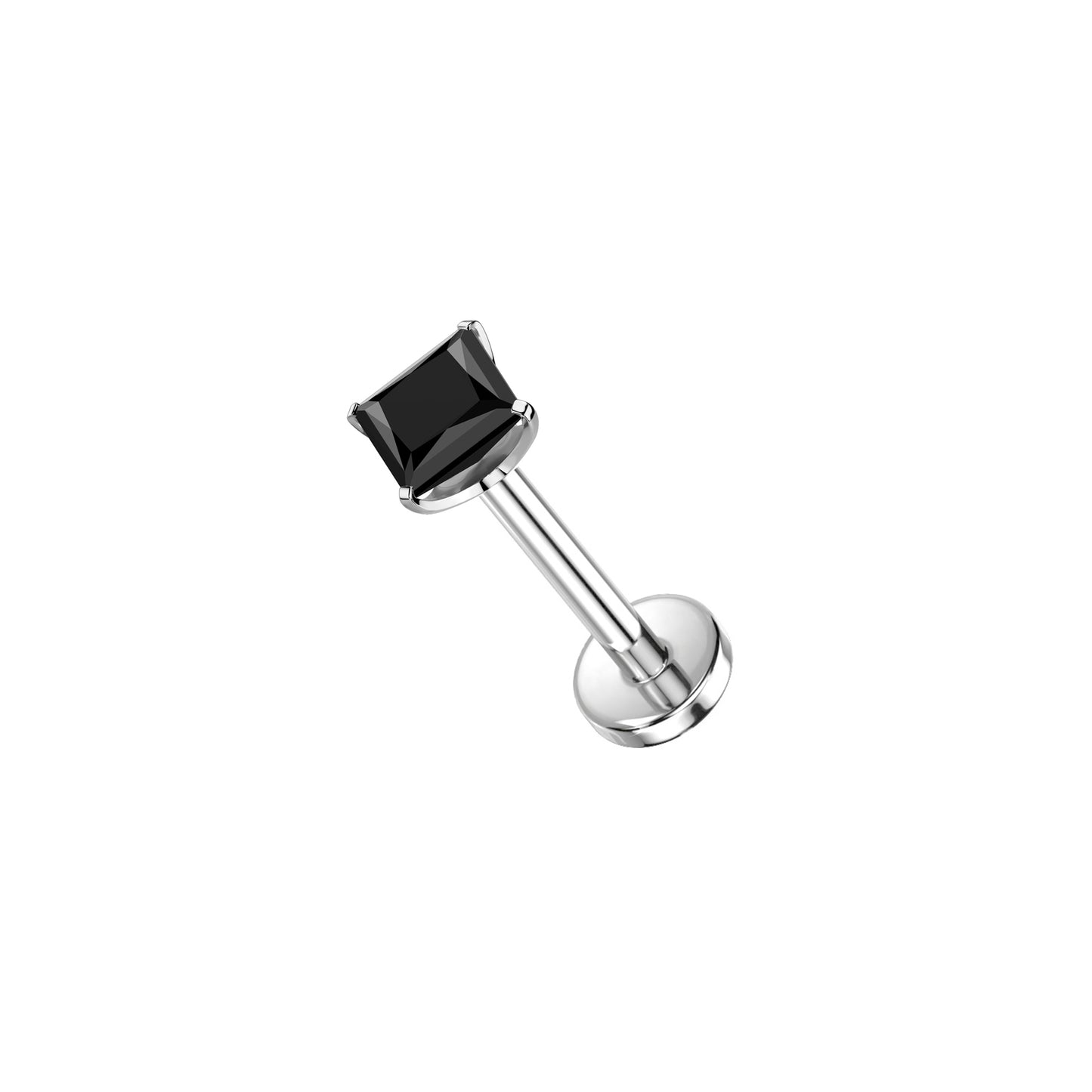 ✨ Titanium Prong-Setting Square Black CZ Top Threadless Labret