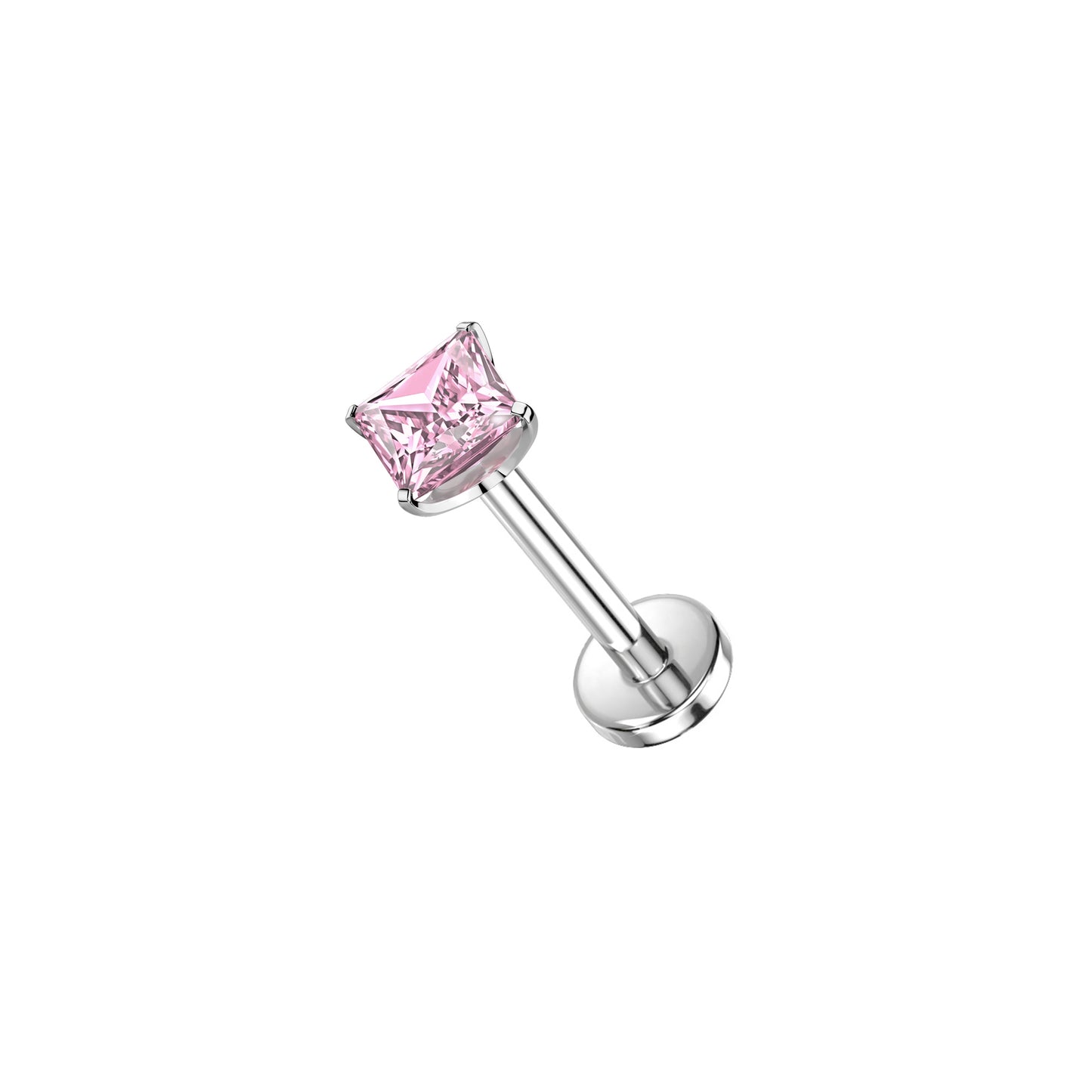 ✨ Titanium Prong-Setting Square Pink CZ Top Threadless Labret