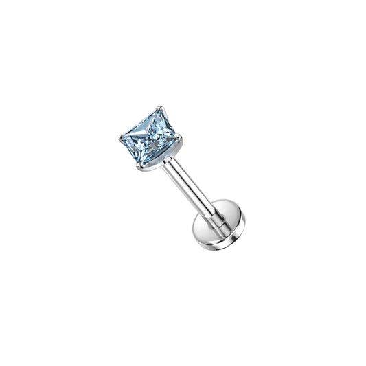 ✨ Titanium Prong-Setting Square Aqua CZ Top Threadless Labret