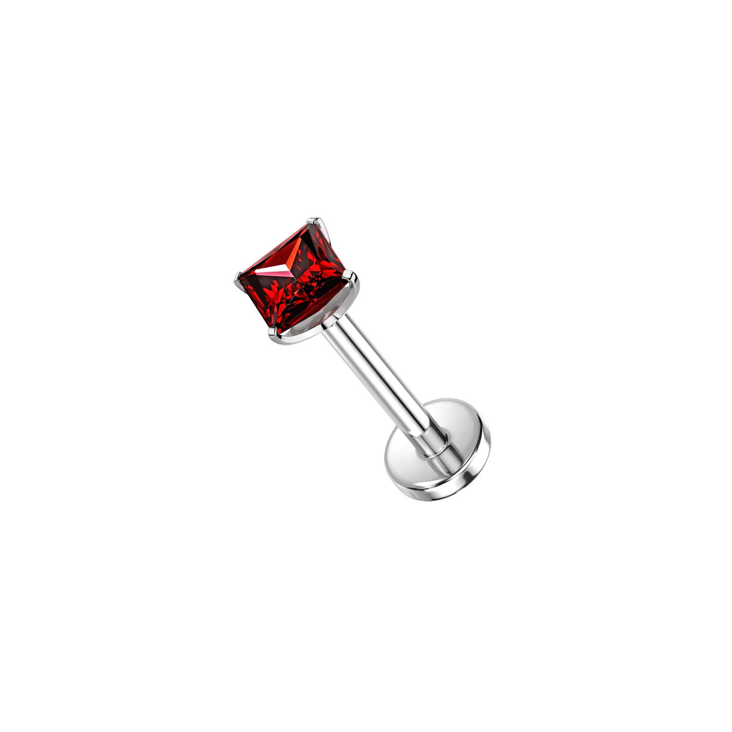 ✨ Titanium Prong-Setting Square Red CZ Top Threadless Labret