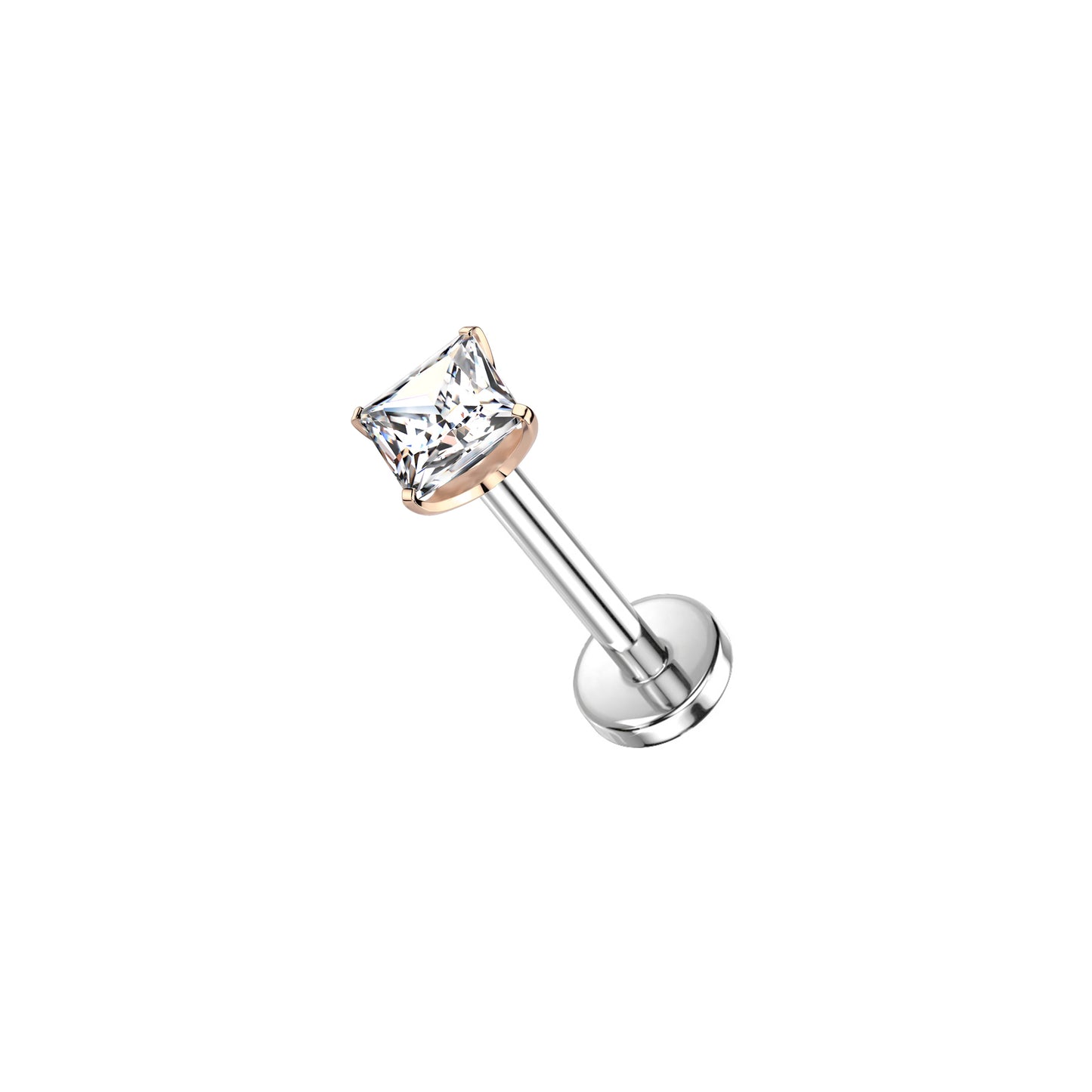 ✨ Titanium Prong-Setting Square CZ Rose Gold Top Threadless Labret