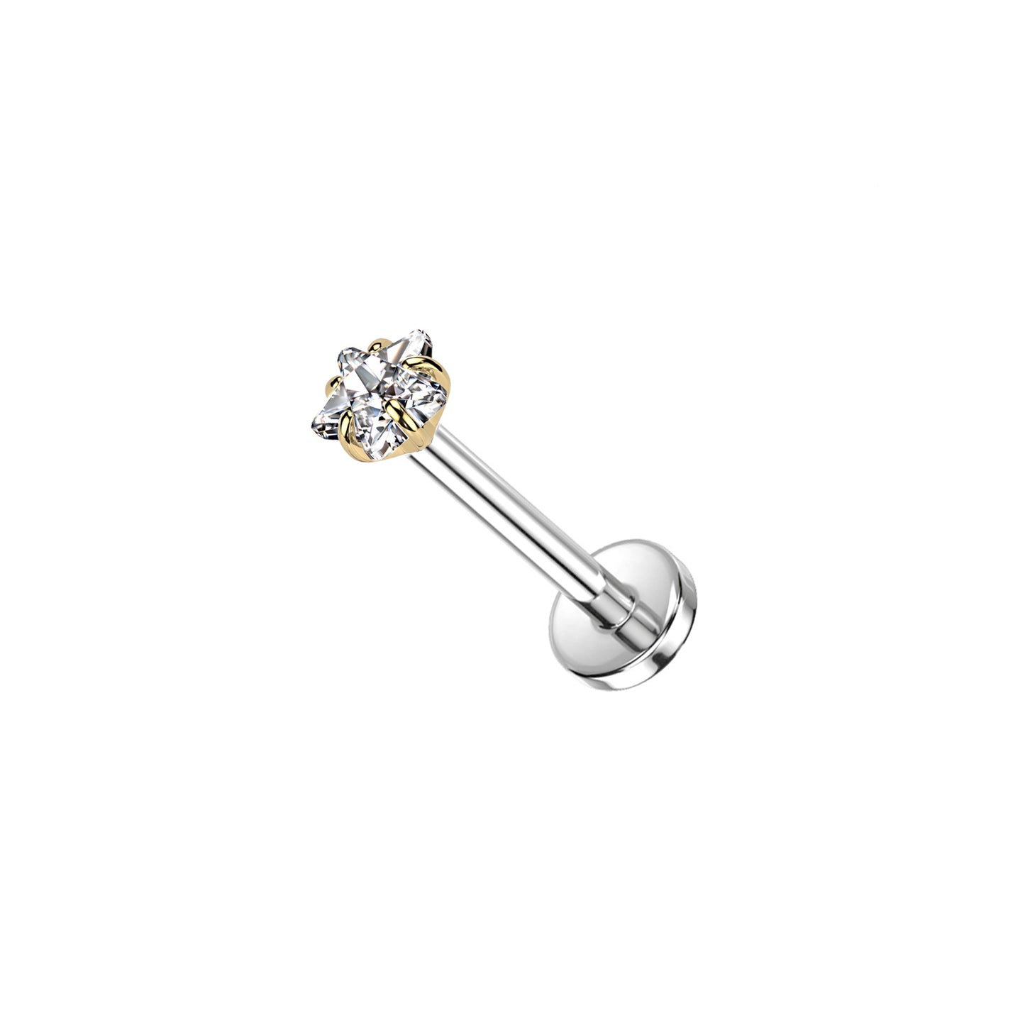 ✨ Titanium Gold Prong-Setting Star CZ Top Push-In Labret Bar Stud