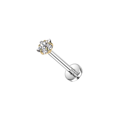 ✨ Titanium Gold Prong-Setting Star CZ Top Push-In Labret Bar Stud