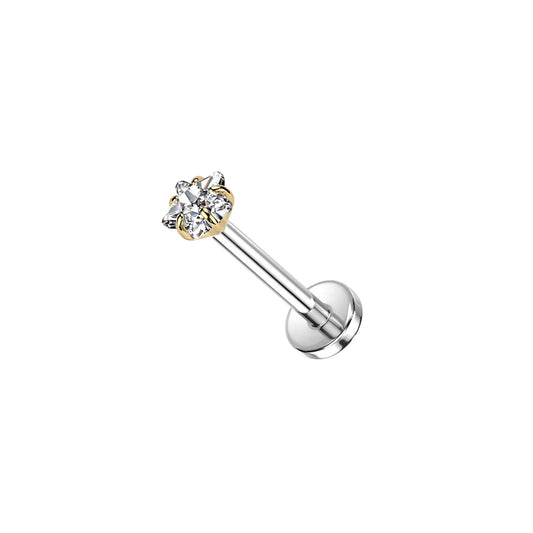 ✨ Titanium Gold Prong-Setting Star CZ Top Push-In Labret Bar Stud