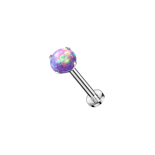 ✨ Titanium Purple Opal Prong Set Top Threadless Labret Bar